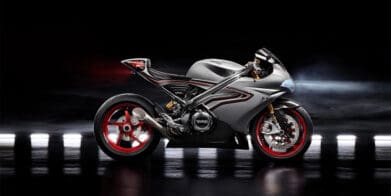 A side view of the new Norton V4SV Supersport race bike