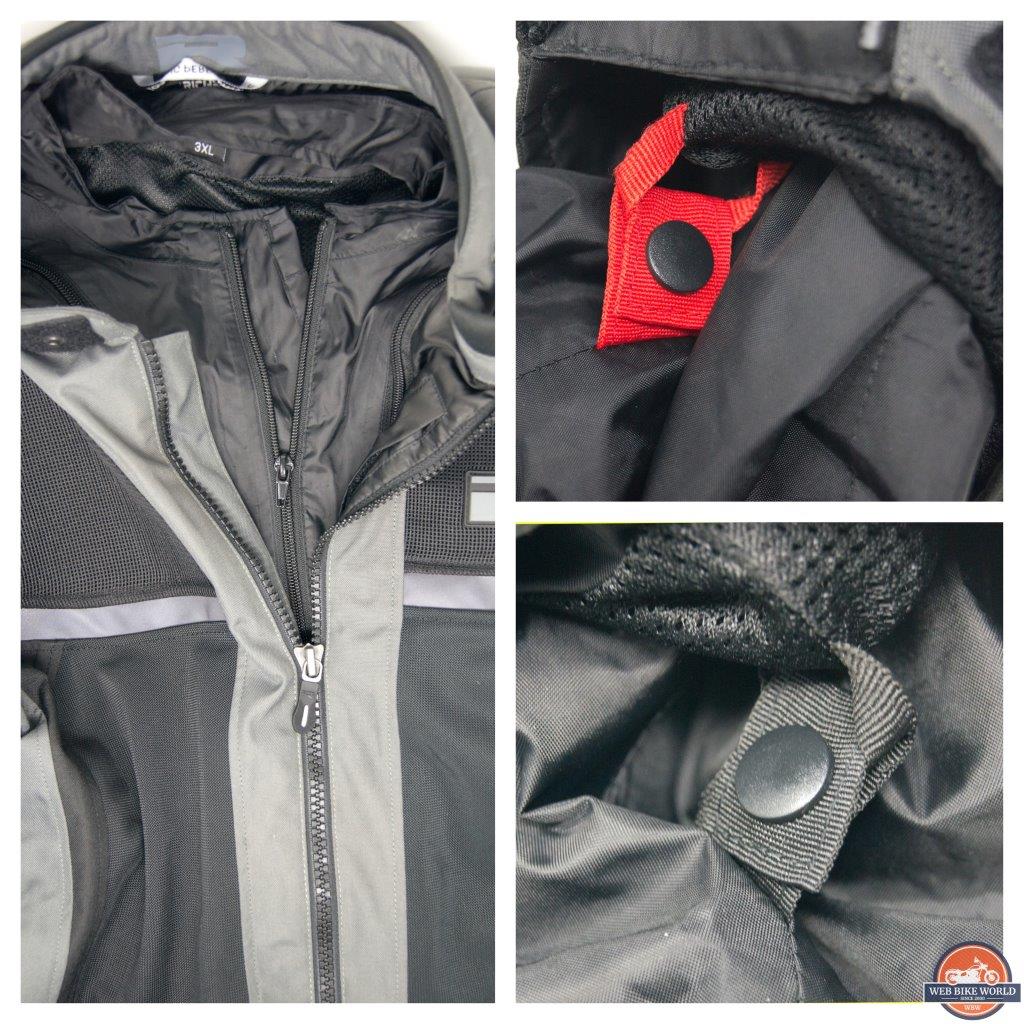 Collage of snaps and zippers on Richa Airstorm WP Jacket
