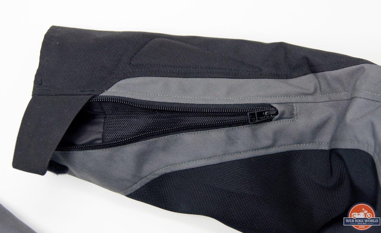 Close-up of zipper on sleeve of Richa Airstorm WP Jacket