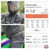 Rider in helmet and Richa Softshell WP Pants next to screenshot from weather app