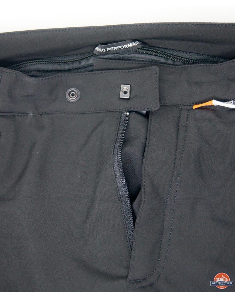 Close-up of zippers on Richa Softshell WP Pants