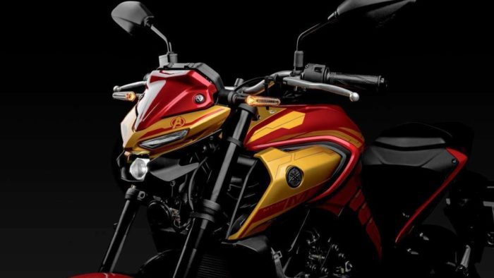 A frontal view of the new Iron Man-themed MT-03 from Yamaha Brazil