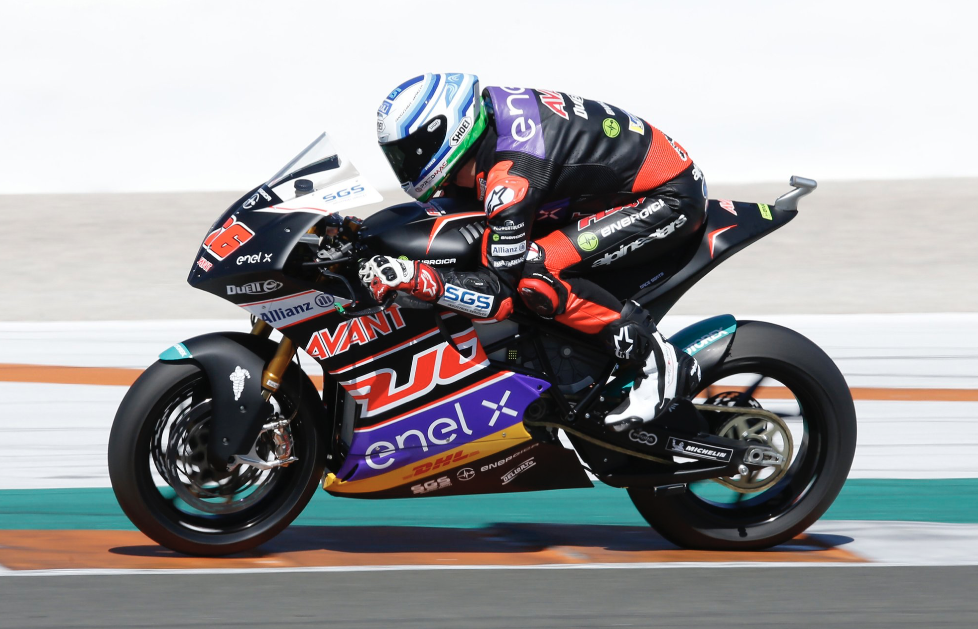 A view of racers in the 2020 MotoE series run by MotoGP and Dorna Sports