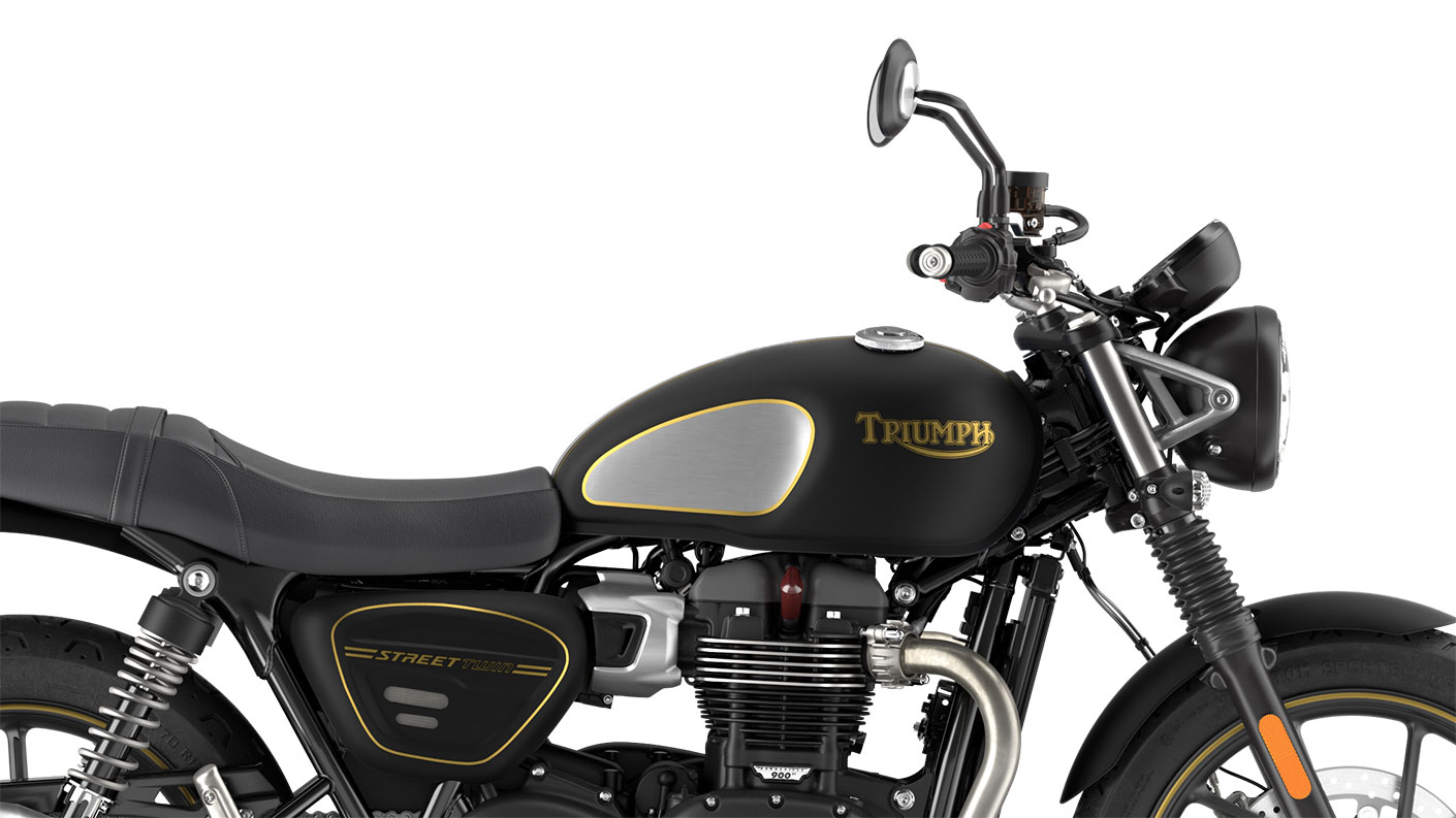 a Gold Line Edition Triumph motorcycle from the side