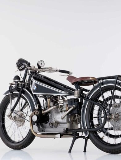 A BMW R32 Motorcycle from 1932 in a studio