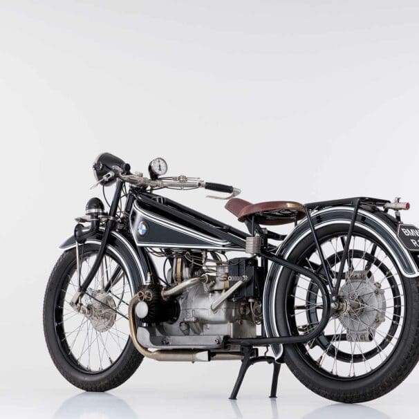 A BMW R32 Motorcycle from 1932 in a studio