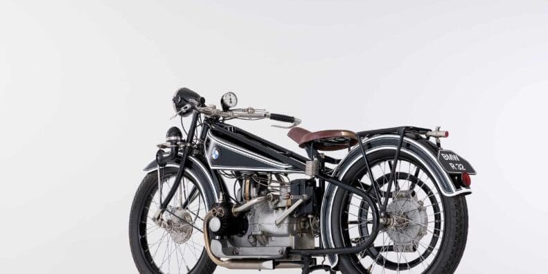 A BMW R32 Motorcycle from 1932 in a studio