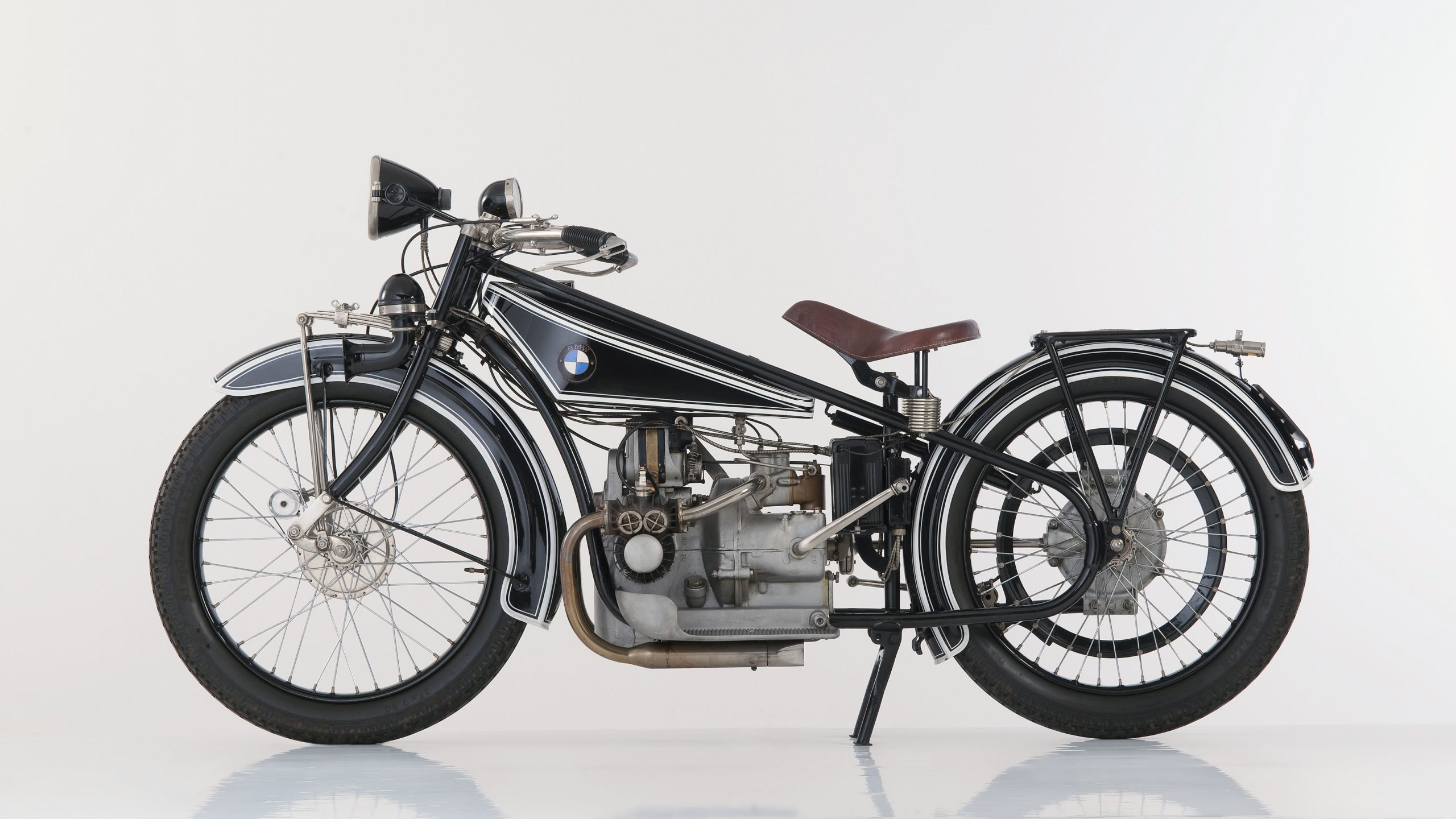 A BMW R32 Motorcycle from 1932 in a studio