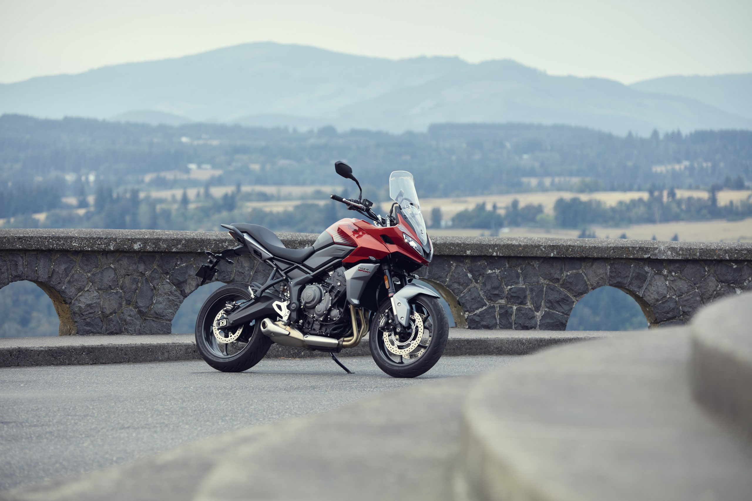 A static shot of the new Triumph Tiger Sport 660 by the docks