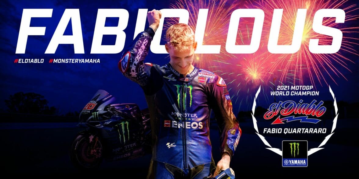 A poster of Fabio Quartararo, winner of the 2021 MotoGP Championship