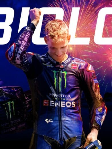 A poster of Fabio Quartararo, winner of the 2021 MotoGP Championship