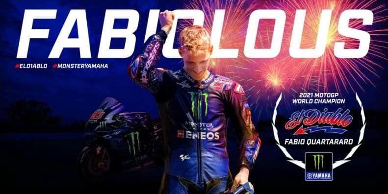 A poster of Fabio Quartararo, winner of the 2021 MotoGP Championship