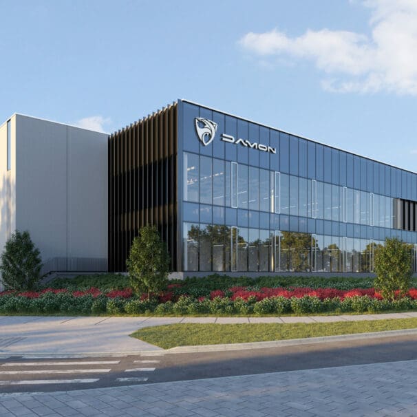 A 3D rendering of the new plant being built in Surrey for Damon Motorcycles