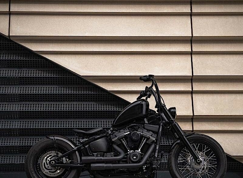 A side view of the blacked out Street Bobber done by D-Star Customs