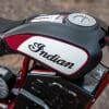A close-up of the tank on the new sFTR Mini motorcycle from Indian Motorcycles - an electric-youth bike available to the smaller riding community