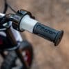 A close-up of the throttle on the new sFTR Mini motorcycle from Indian Motorcycles - an electric-youth bike available to the smaller riding community