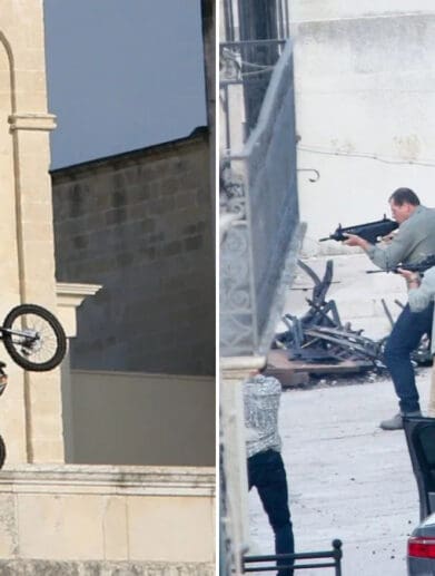 A view of the scene during the shooting of James Bond movie "No Time To Die", featuring Daniel Craig