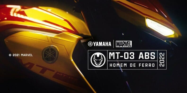 A close-up of the new Iron Man-themed MT-03 from Yamaha Brazil