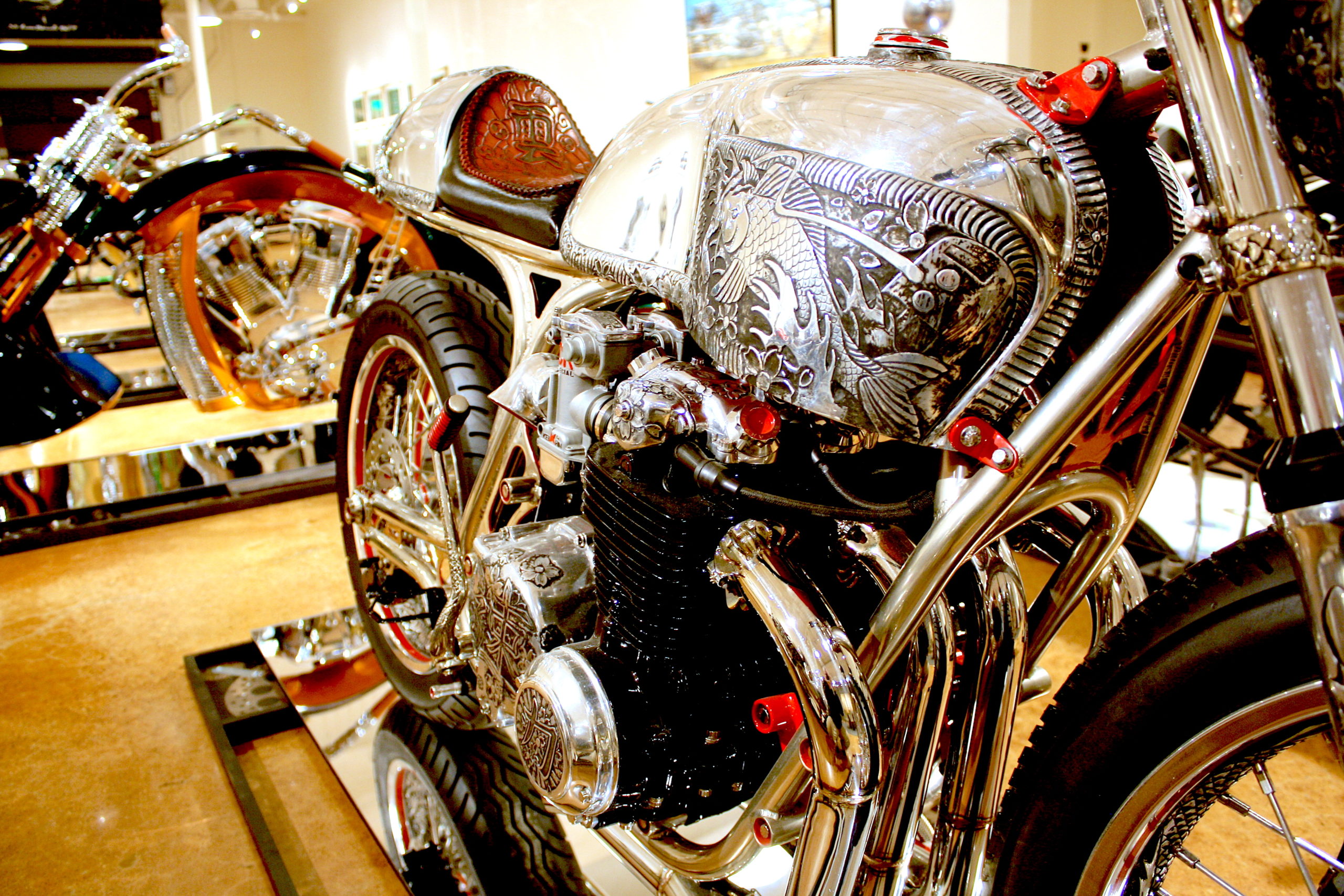 A close-up of a motorcycle in Haas's Moto Museum