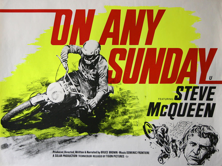 A view of the poster connected to Steve McQueen's movie hit, On Any Sunday