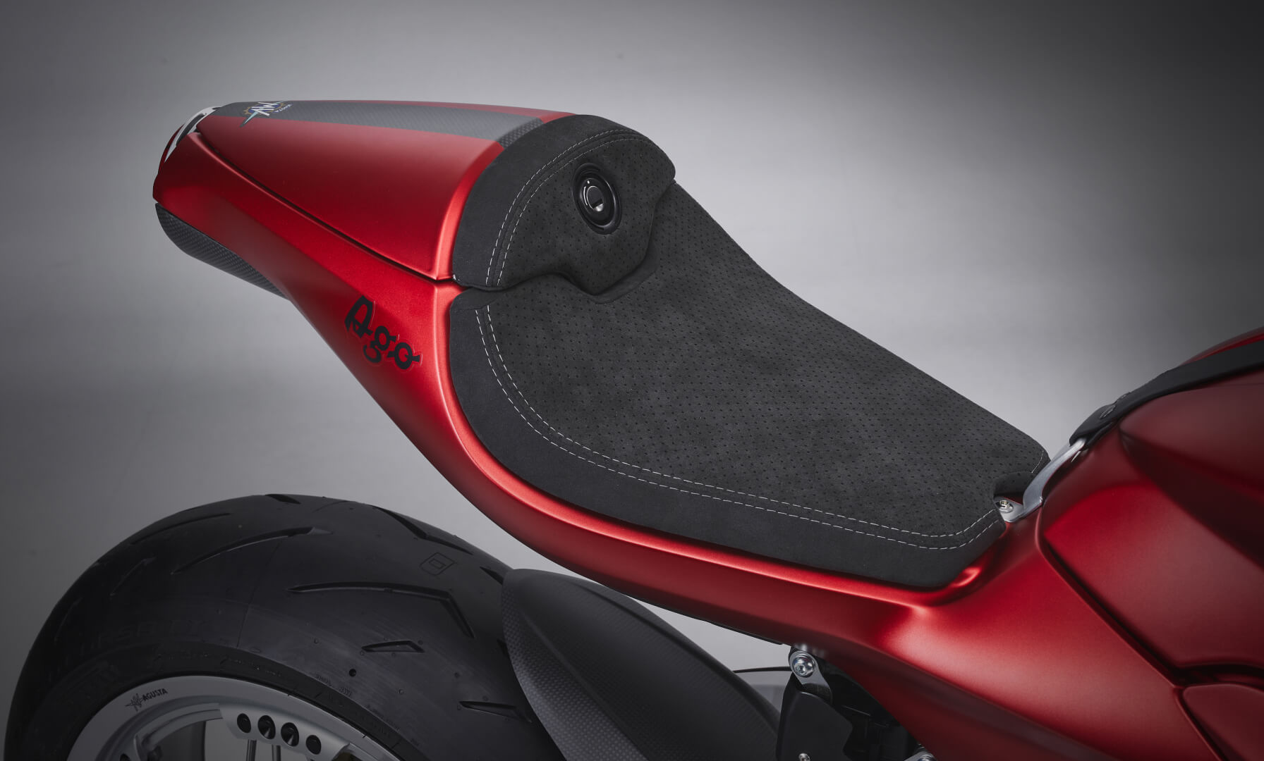 A view of the seat for the new Special Edition Superveloce Ago created in commemoration of Giacomo Agostini