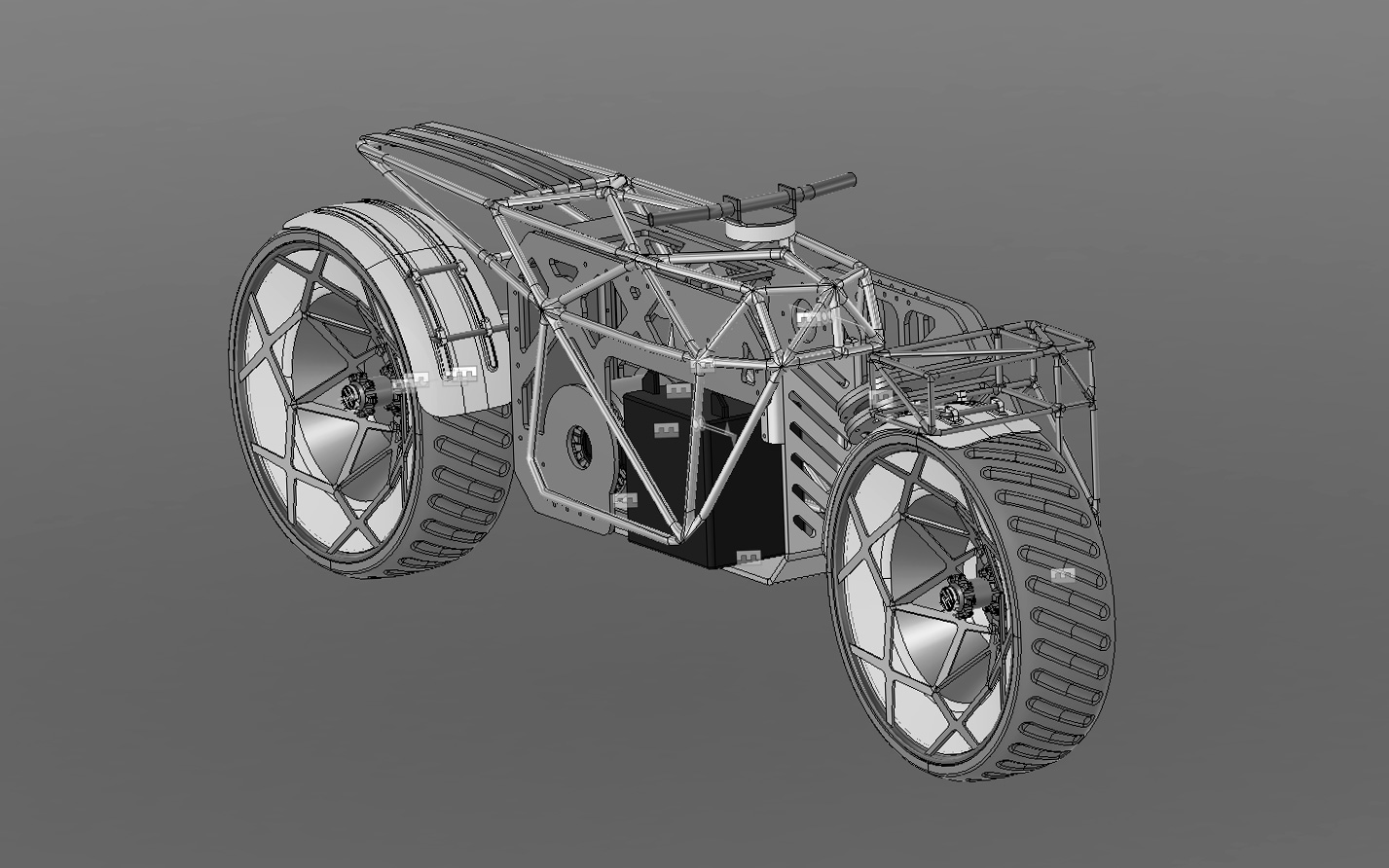 A skeletal view of the Tardigrade - a space motorcycle concept from German Design studio Hookie