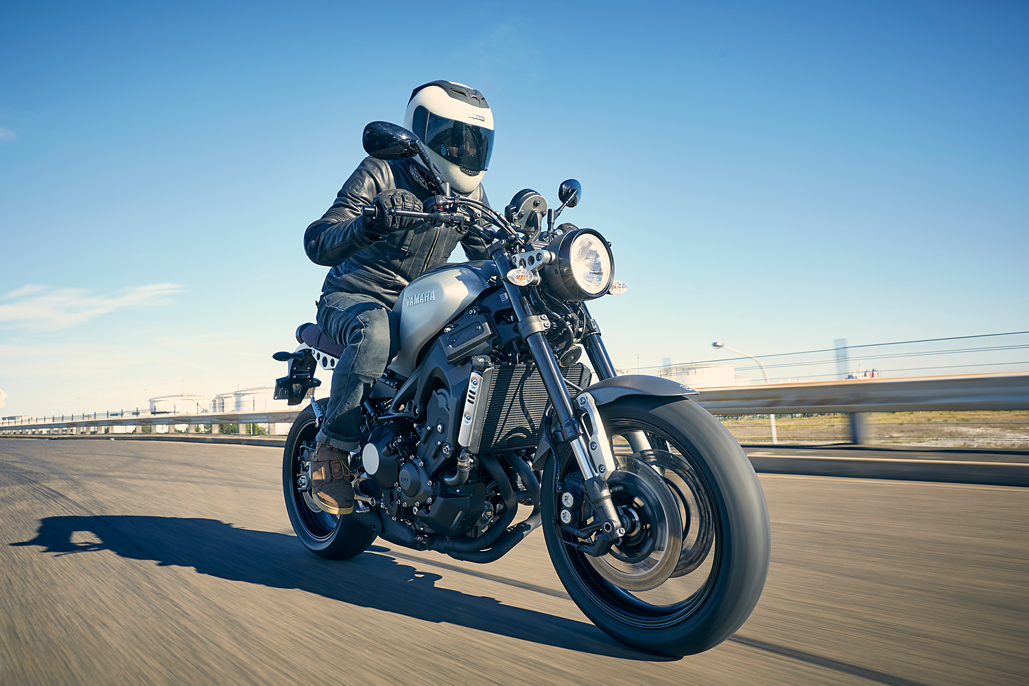 A Yamaha XSR900 motorcycle on a quiet road in Sydney