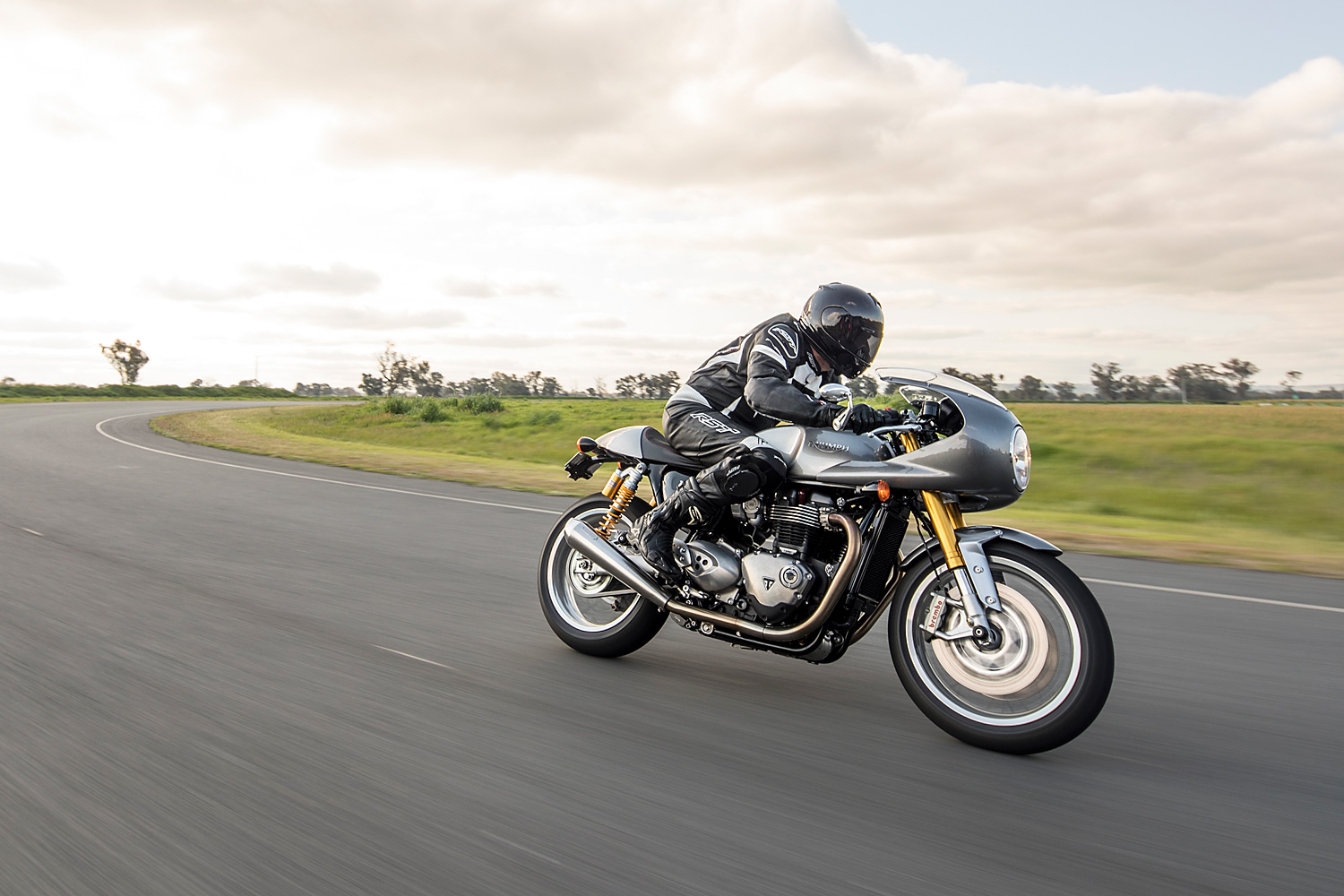 Triumph Thruxton motorcycle at a race track in New South Wales