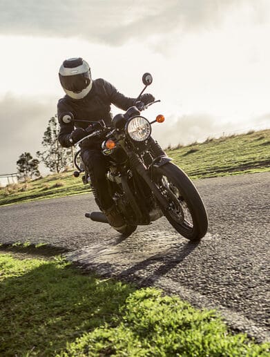 A Triumph T120 motorcycle at a hill climb track in South Australia