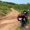 KTM 790 Adventure parked along a dirt road in South Dakota