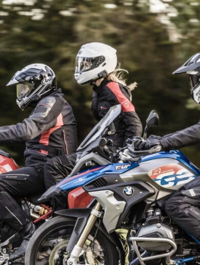 A view of two riders using the new Cardo Systems Bluetooth Communicators