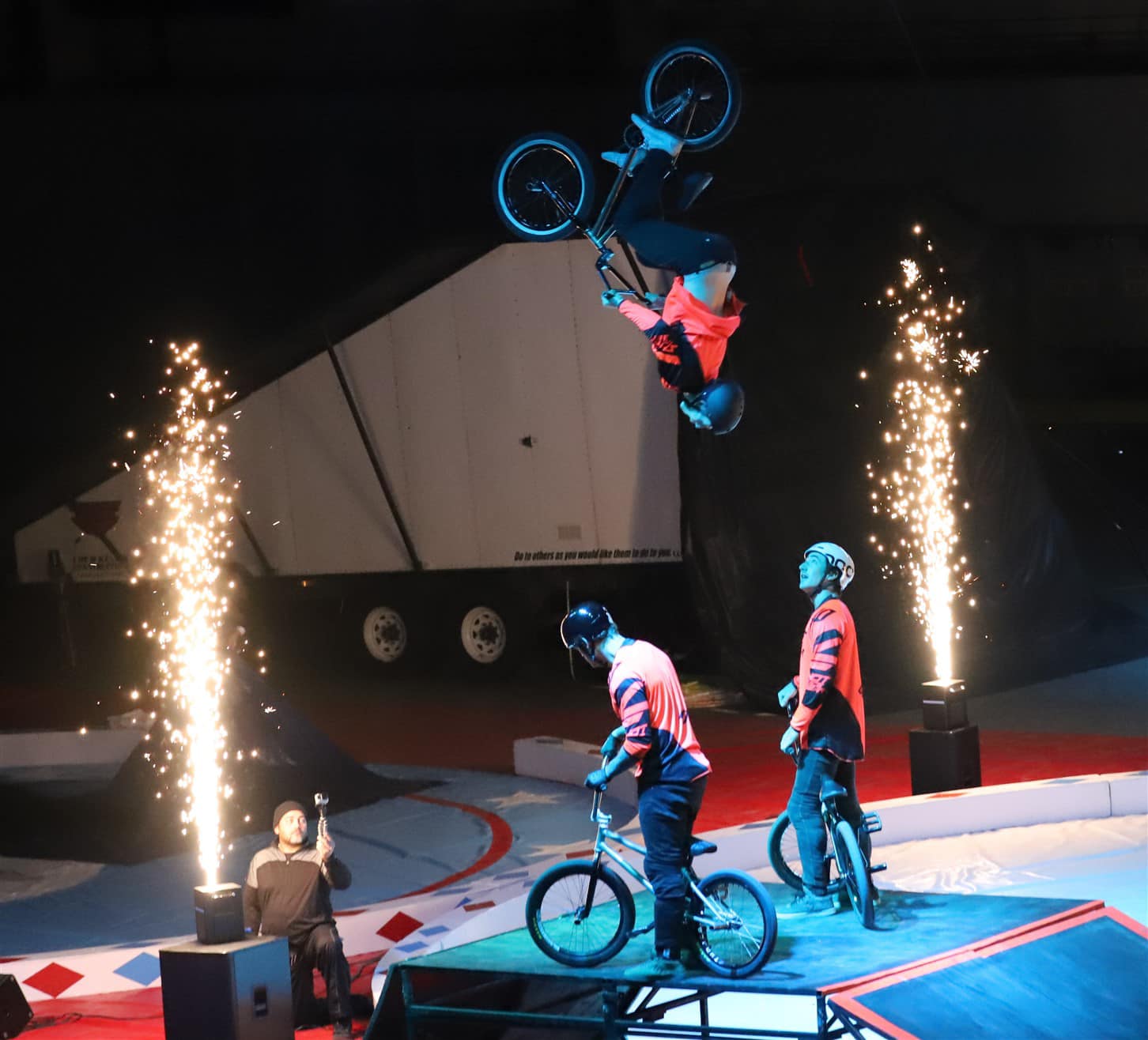 The Moto Xtreme Circus - an Extravaganze of motorcyclists and bicyclists featuring stunts, tricks and tumbles to fascinate and intrigue the American masses.