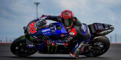 A view of Fabio Quatararo riding his bike at a MotoGP event