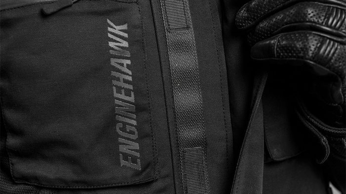 A close-up view of the Mother Trucker jacket from Enginehawk Motorcycle Gear (developed by Enginehawk)