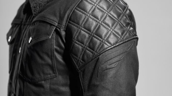 A close-up view of the Mother Trucker jacket from Enginehawk Motorcycle Gear (developed by Enginehawk)