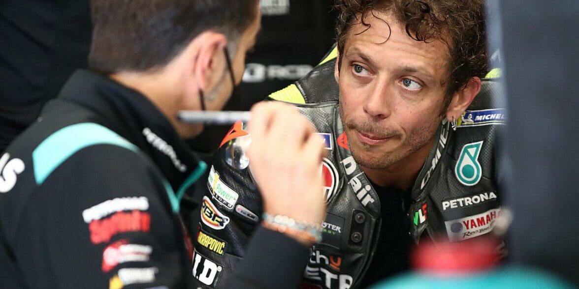 Valentino Rossi speaking with the prince currently in charge of Aramco - the potential sponsor for VR46