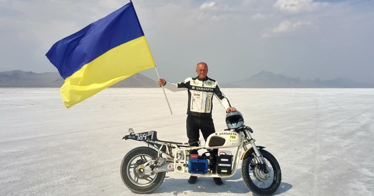 A view of the new prototype from Delfast, called the "Dnepr", that won a speed record on the Bonneville Salt Flats