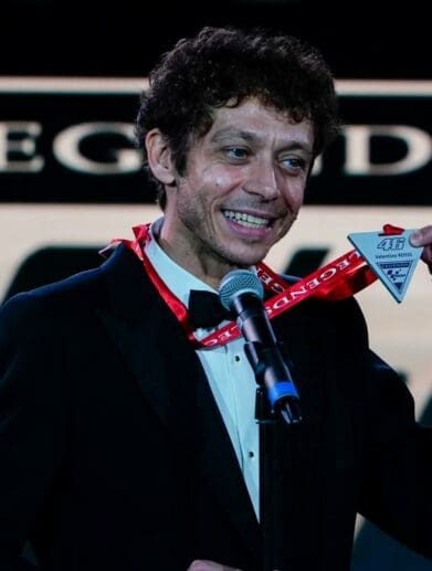 A view of Valentino Rossi as he is inducted into the Hall of Fame