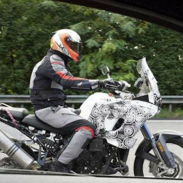 A view of the spy shots taken for what is now confirmed to be a new adventure motorcycle from MV Agusta, set to be unveiled at EICMA