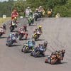 A view of racers speeding through a round of MotoAmerica