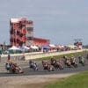 A view of racers speeding through a round of MotoAmerica