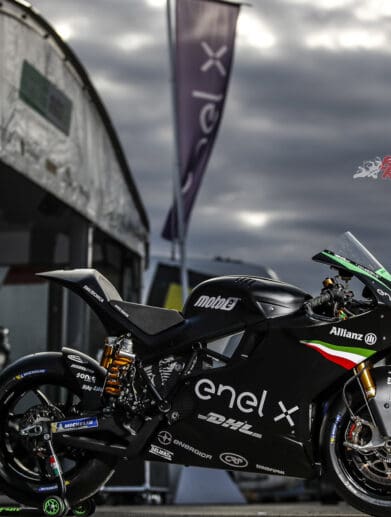 A side view of an Energica MotoE race bike