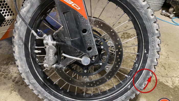 Front AX41 tire installed backwards on KTM 790 Adventure