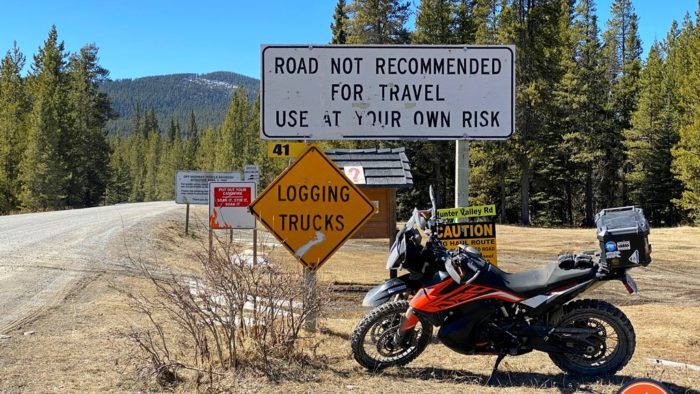 KTM 790 Adventure parked by logging road