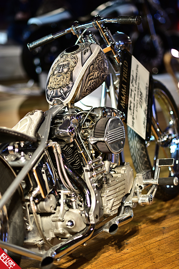 A dragged out beast of a motorcycle present at a previous year in the Mama Tried Motorcycle Show History