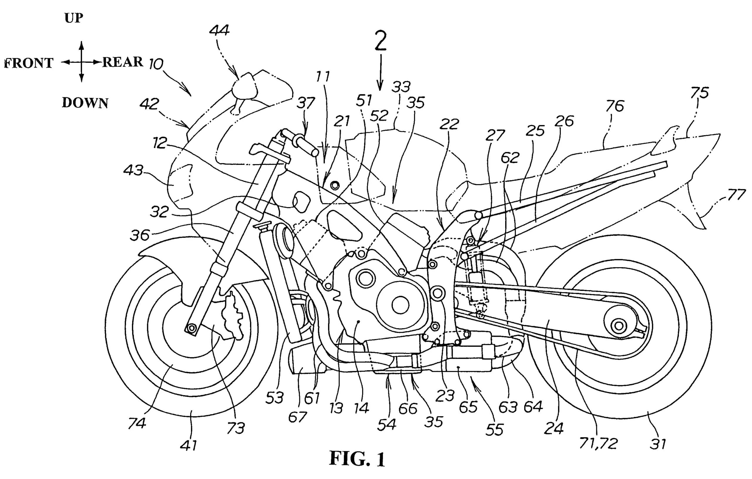 A side view of Honda's frameless chassis, in monocoque design format.