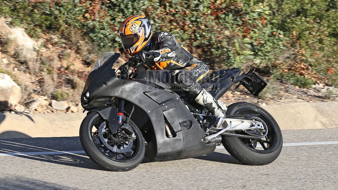 A side view of the new prototype from KTM being tested out on the twisties