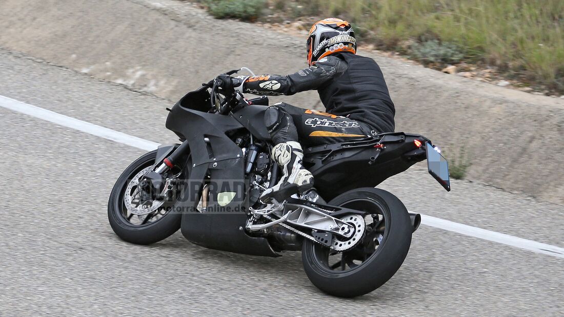 A side view of the new prototype from KTM being tested out on the twisties