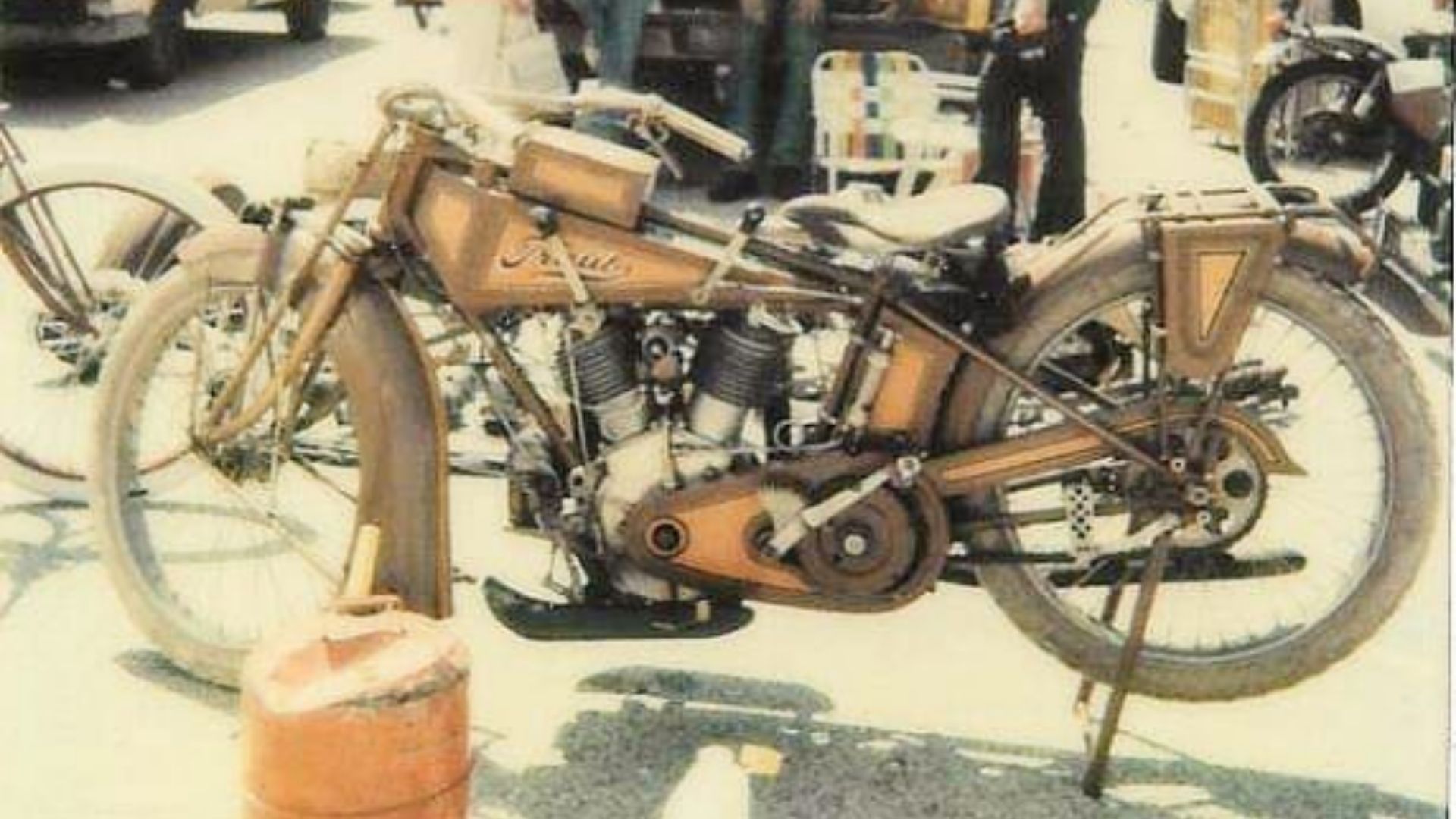 A view of the Traub motorcycle - a machine estimated to be from 1916 and a one-of-a-kind mystery that has yet to be solved to this day