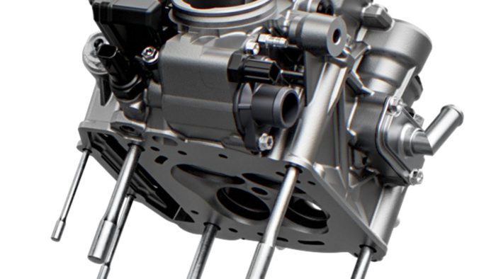 A view of the cylinder head on the all-new 2022 KTM Super Duke R EVO A view of the cylinder head on the all-new 2022 KTM Super Duke R EVO